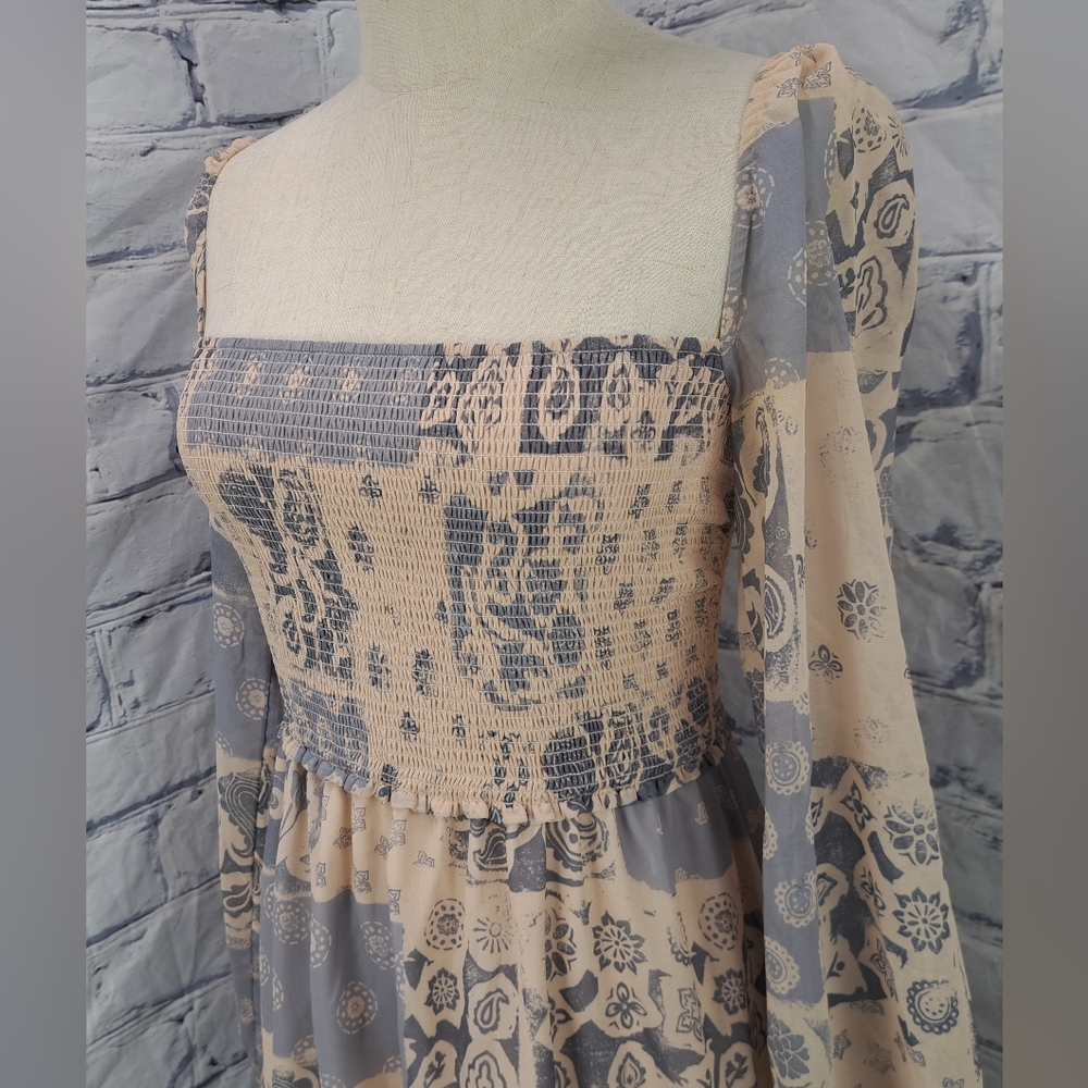 Aritzia Wilfred Free Tempest Smocked Mini Dress Square Neck Boho Western Farm - Picture 8 of 16